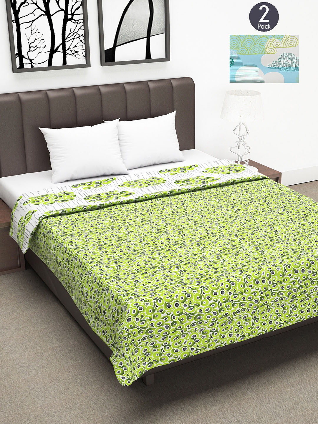

Divine Casa Green & White Set of 2 Geometric Mild Winter 120 GSM Double Bed Dohars