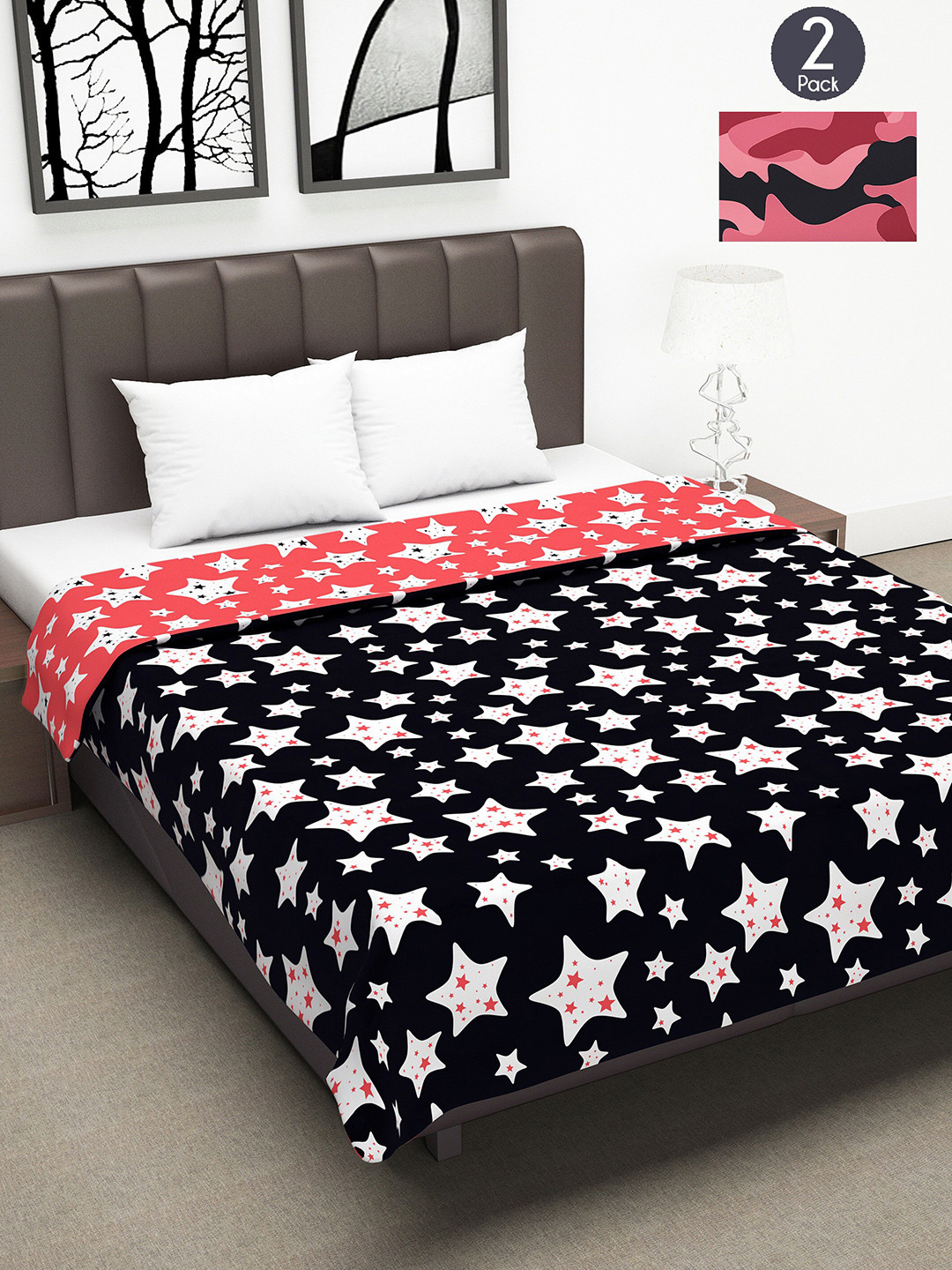 

Divine Casa Blue & Black Set of 2 Camouflage Mild Winter 120 GSM Double Bed Dohars