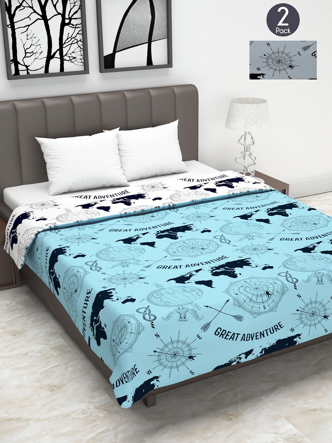 

Divine Casa Blue & Grey Set of 2 Nautical Mild Winter 120 GSM Double Bed Dohars