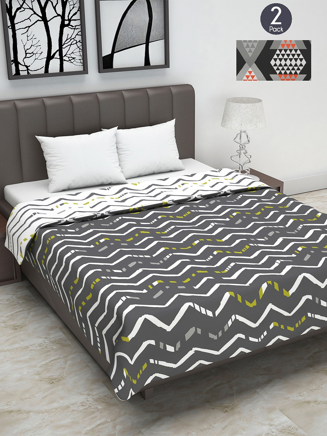 

Divine Casa Grey & Black Set of 2 Mild Winter 120 GSM Double Bed Dohars