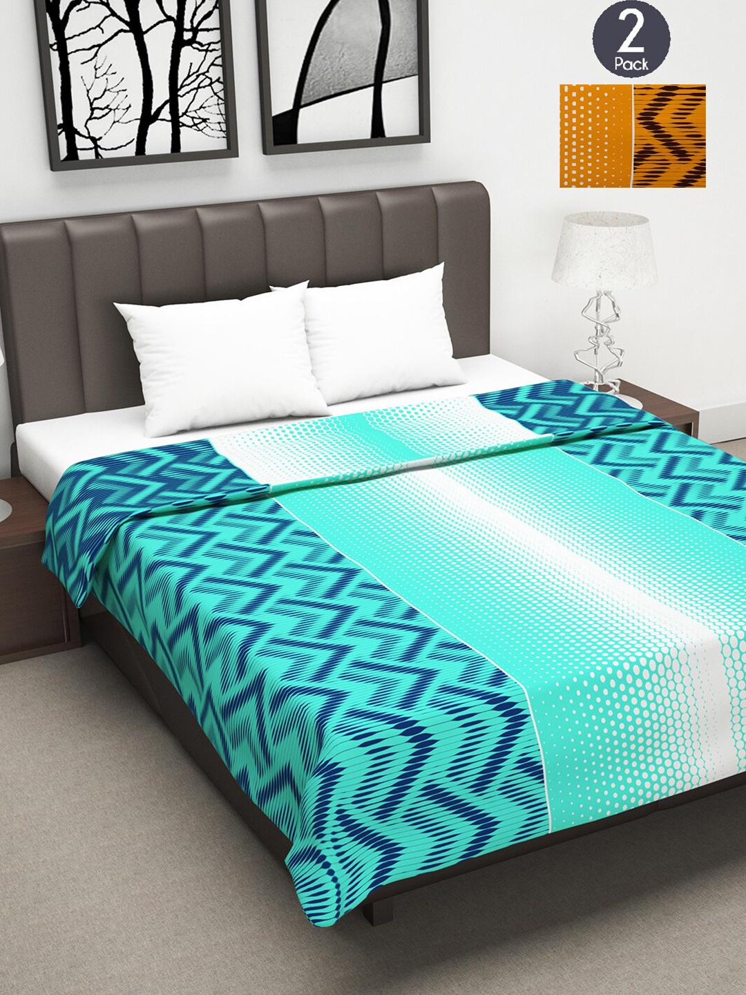 

Divine Casa Green & Orange Set of 2 Mild Winter 120 GSM Double Bed Dohars