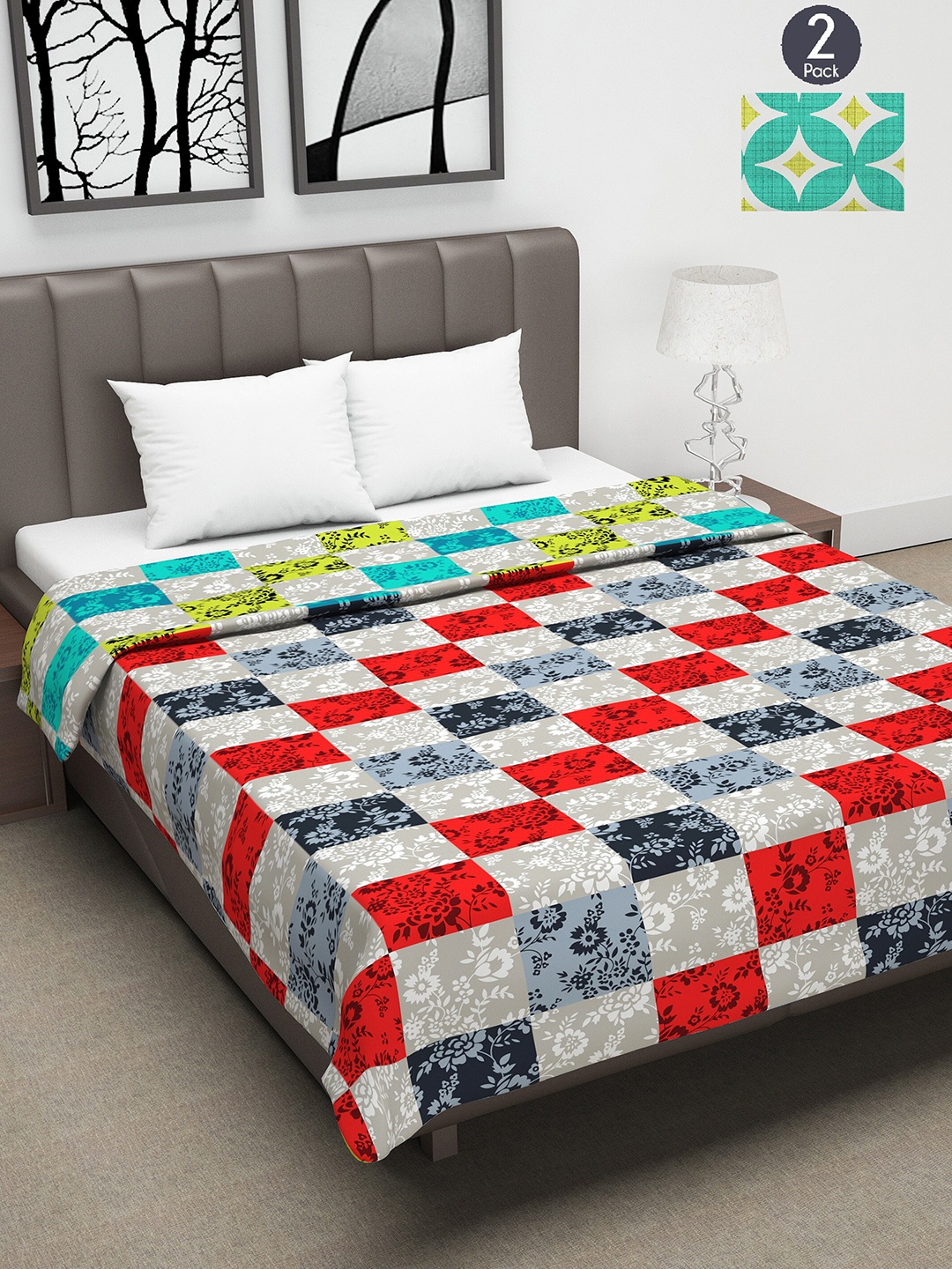 

Divine Casa Grey & Red Set of 2 Ethnic Motifs Mild Winter 120 GSM Double Bed Dohars