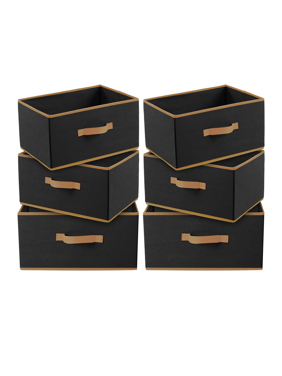 

Kuber Industries Set Of 6 Black Solid Foldable Multi-Purpose Storage Boxes