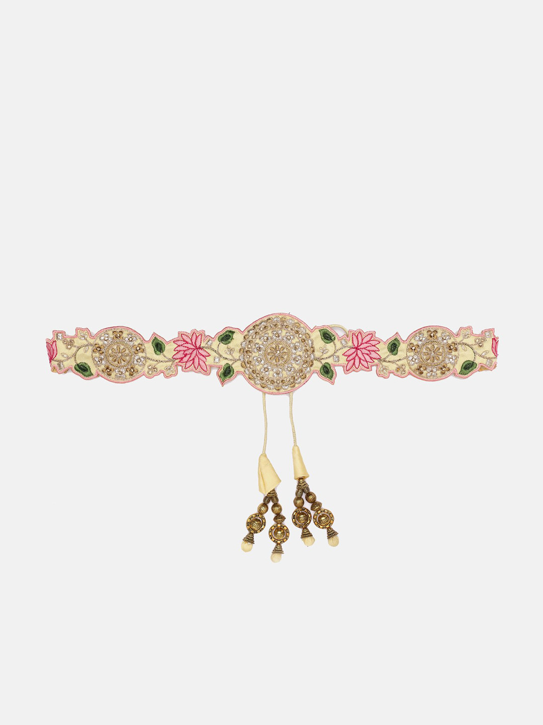 

panchhi Yellow Embroidery & Stone Work HandMade Ethnic Waist Belt Kamarbandh With Tassels