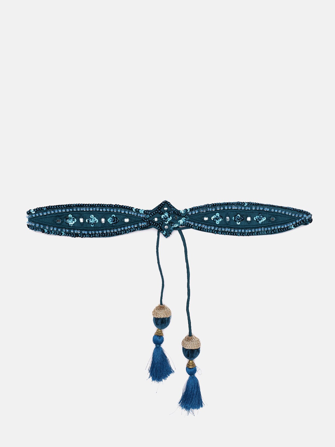 

panchhi Women Teal Moti & Sequence Work Velvet Waist Belt and Kamarbandh With Tassel