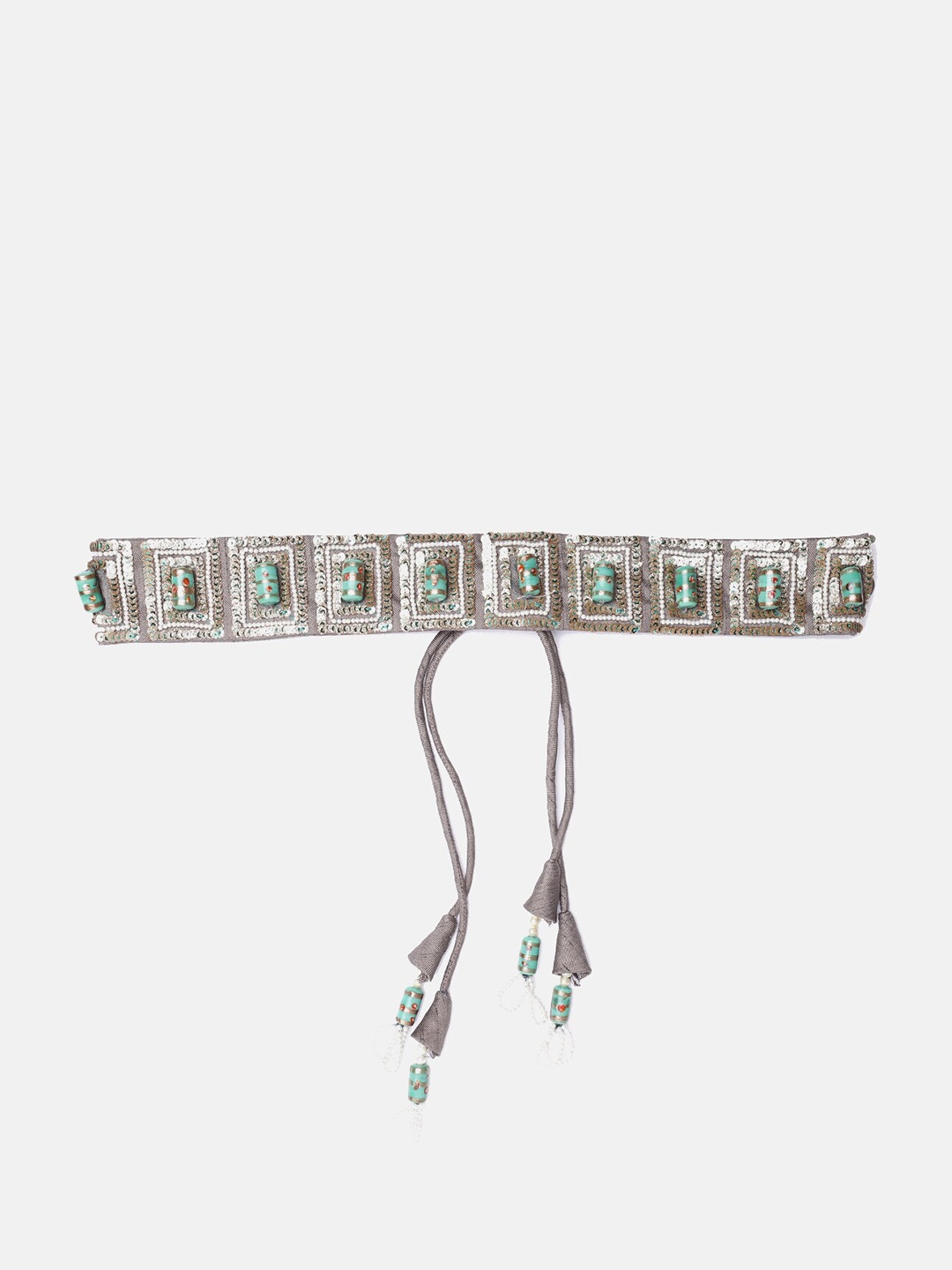 

panchhi Grey Work Hand Made Ethnic Waist Belt and Kamarbandh For Women With Tassels