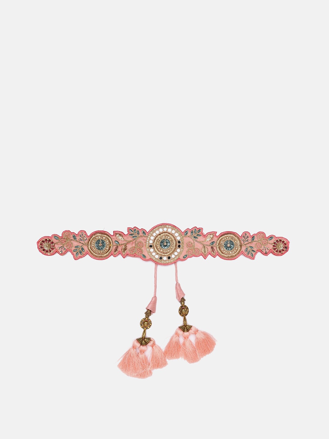 

panchhi Women Peach Mirror Embroidery Waist Belt and Kamarbandh With Tassels