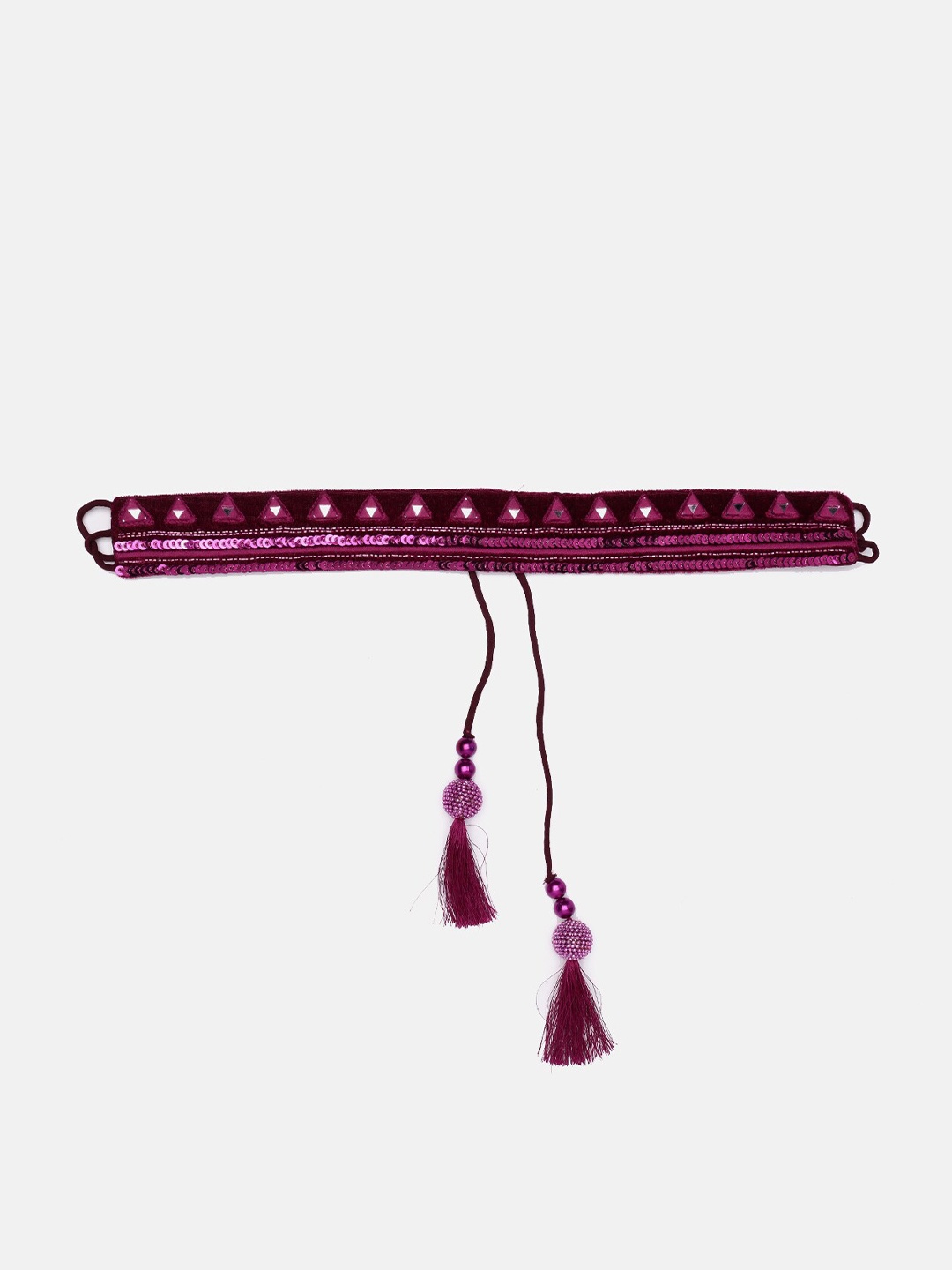 

panchhi Women Magenta Mirror, Sequence & Val Work Hand Made Waist Belt With Tassels