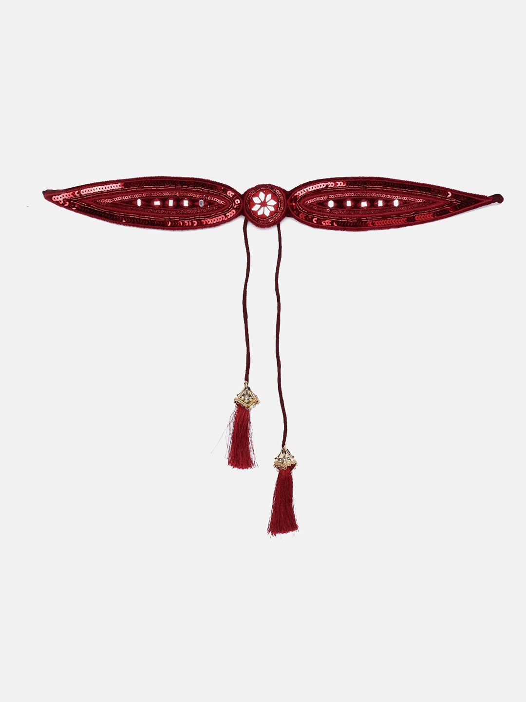 

panchhi Women Red Hand Made Mirror Work Cloth Waist Belt and Kamarbandh With Tassels