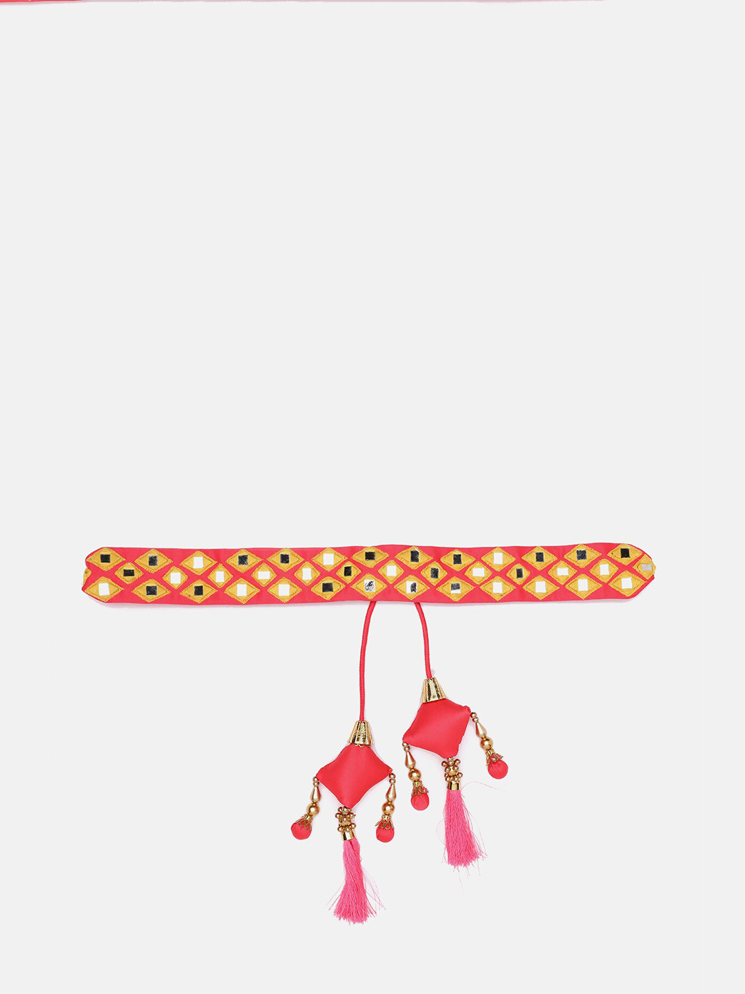 

panchhi Neon-Pink Designer Mirror Work Waist Belt and Kamarbandh For Women With Tassels, Orange