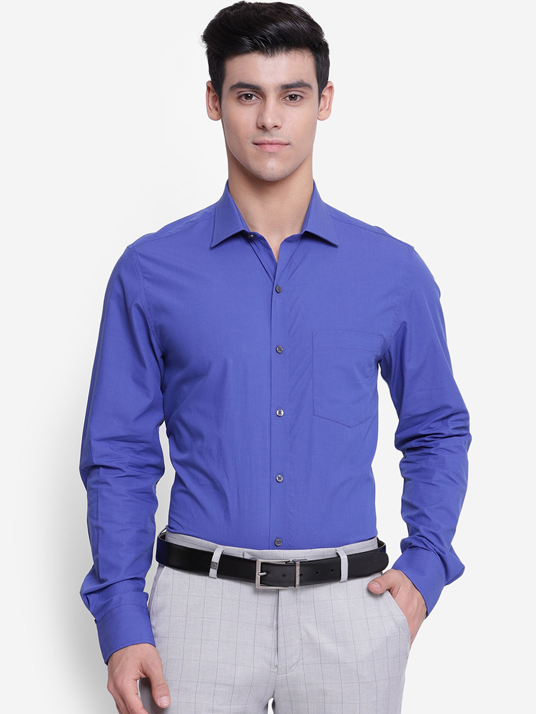 

Turtle Men Blue Slim Fit Opaque Cotton Linen Formal Shirt
