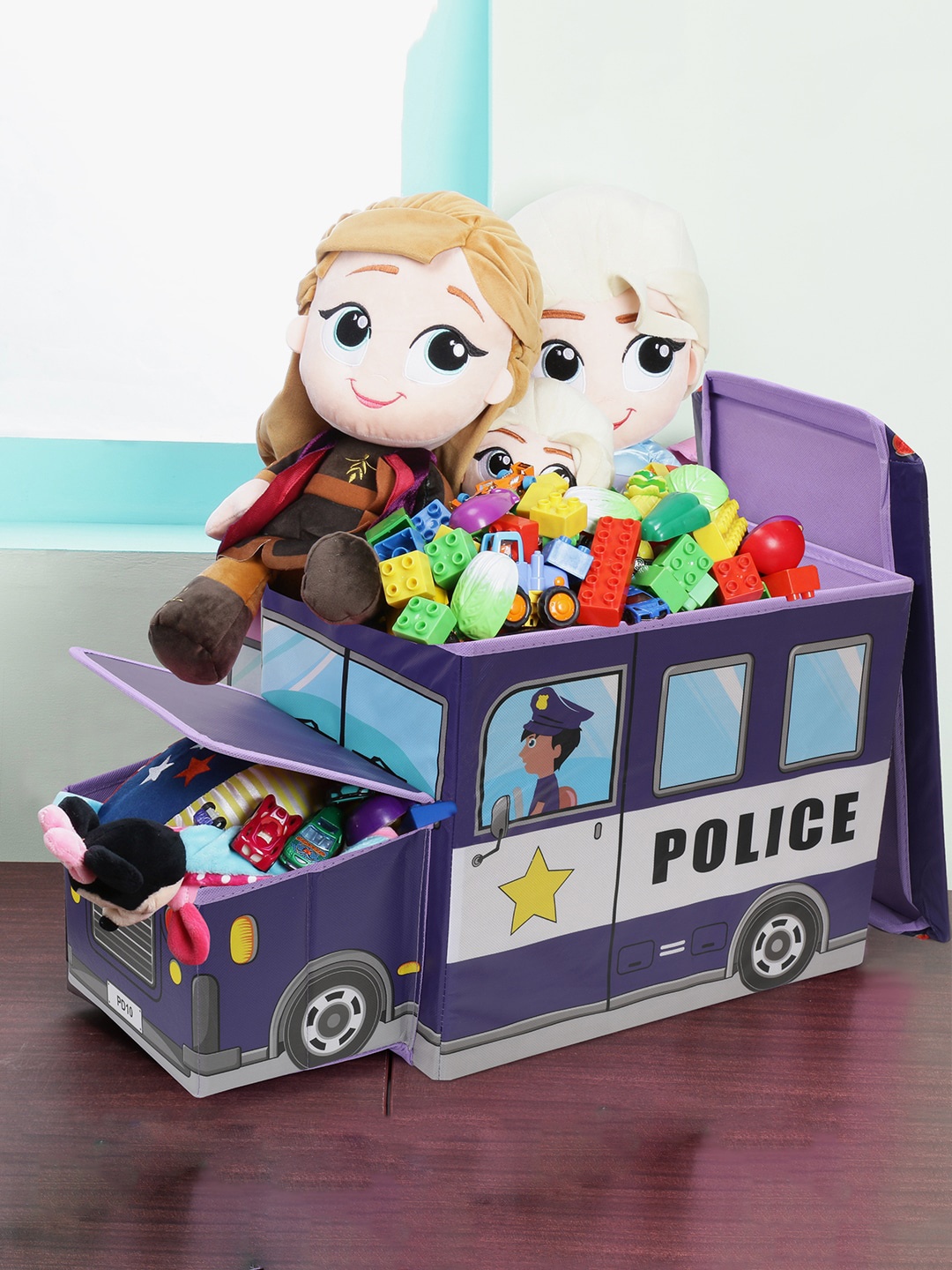 

Pokory Blue Foldable Police Van-Shaped Toy Storage box With Lid, Purple