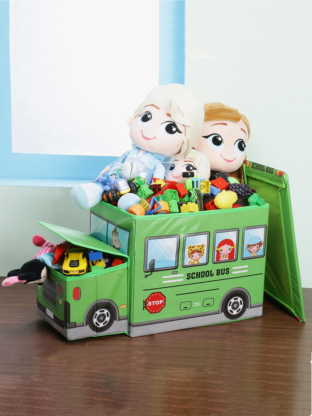 

POKORY Green Foldable Bus Shaped Toy Storage Box with Lid
