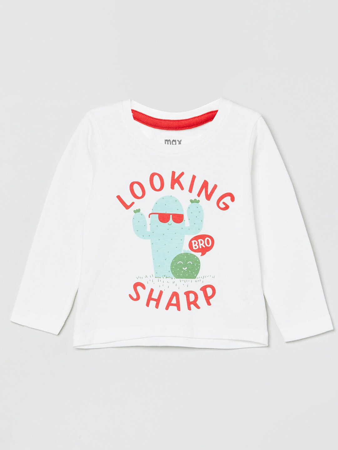 max Boys White Typography Printed T-shirt