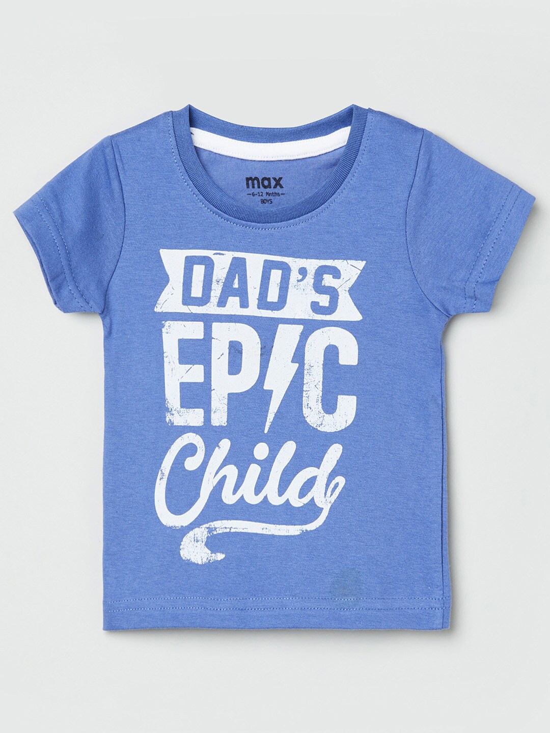 

max Boys Blue White Typography Printed Pure Cotton T-shirt
