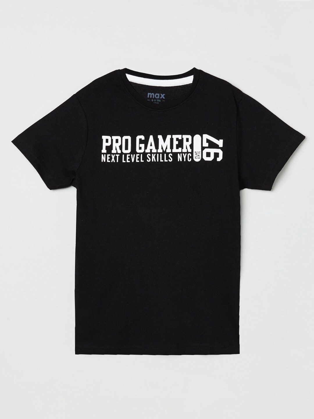 

max Boys Black Typography Printed Applique T-shirt