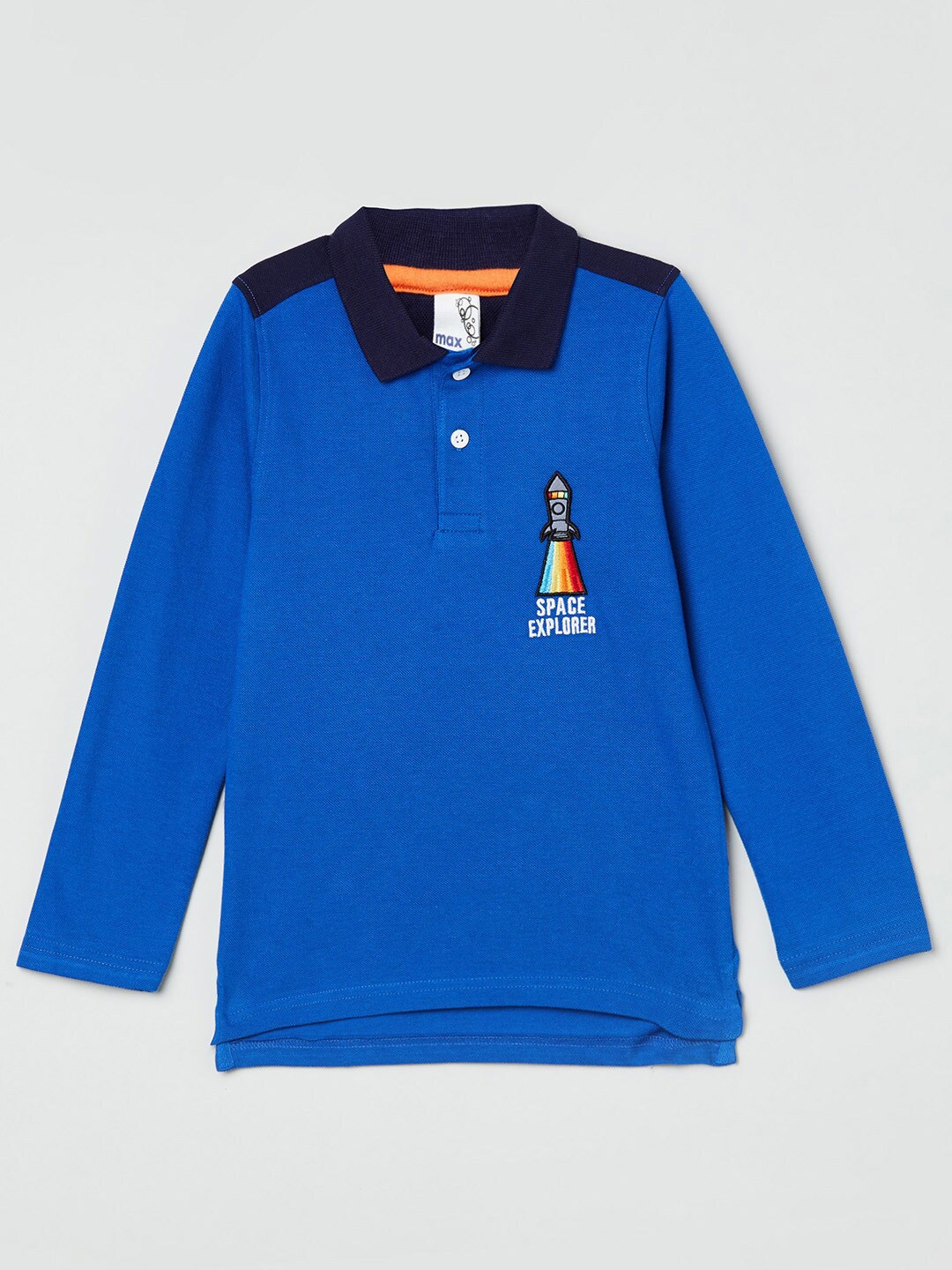 

max Boys Blue Polo Collar Cotton Pure Cotton T-shirt