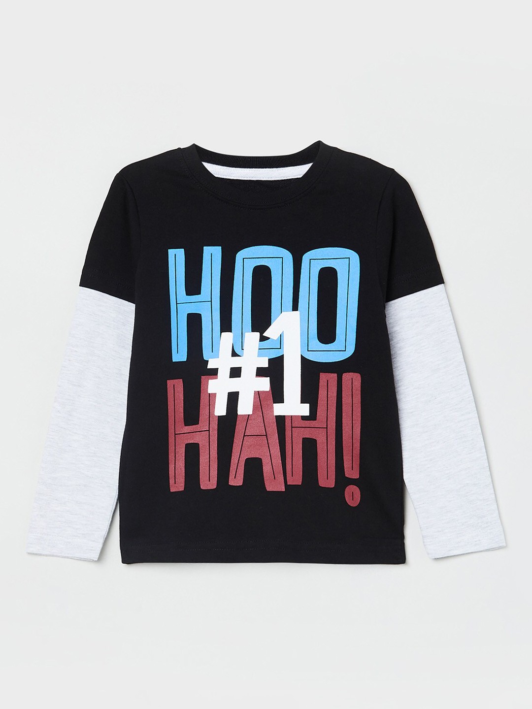 

max Boys Black Printed Cotton T-shirt