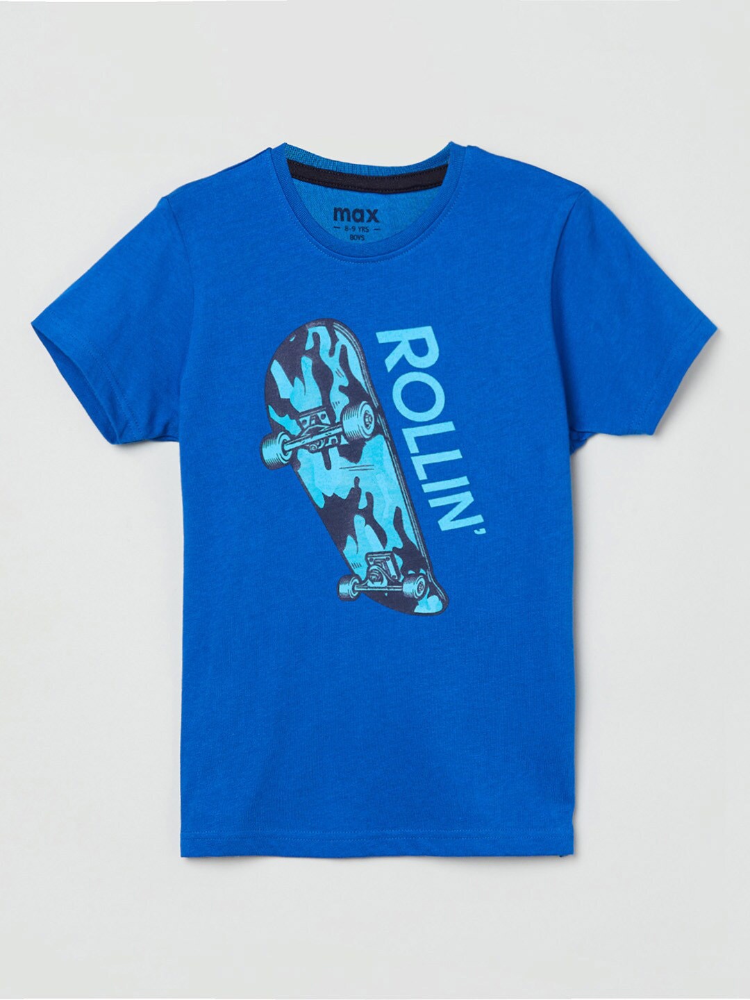 

max Boys Blue Typography Printed Applique T-shirt