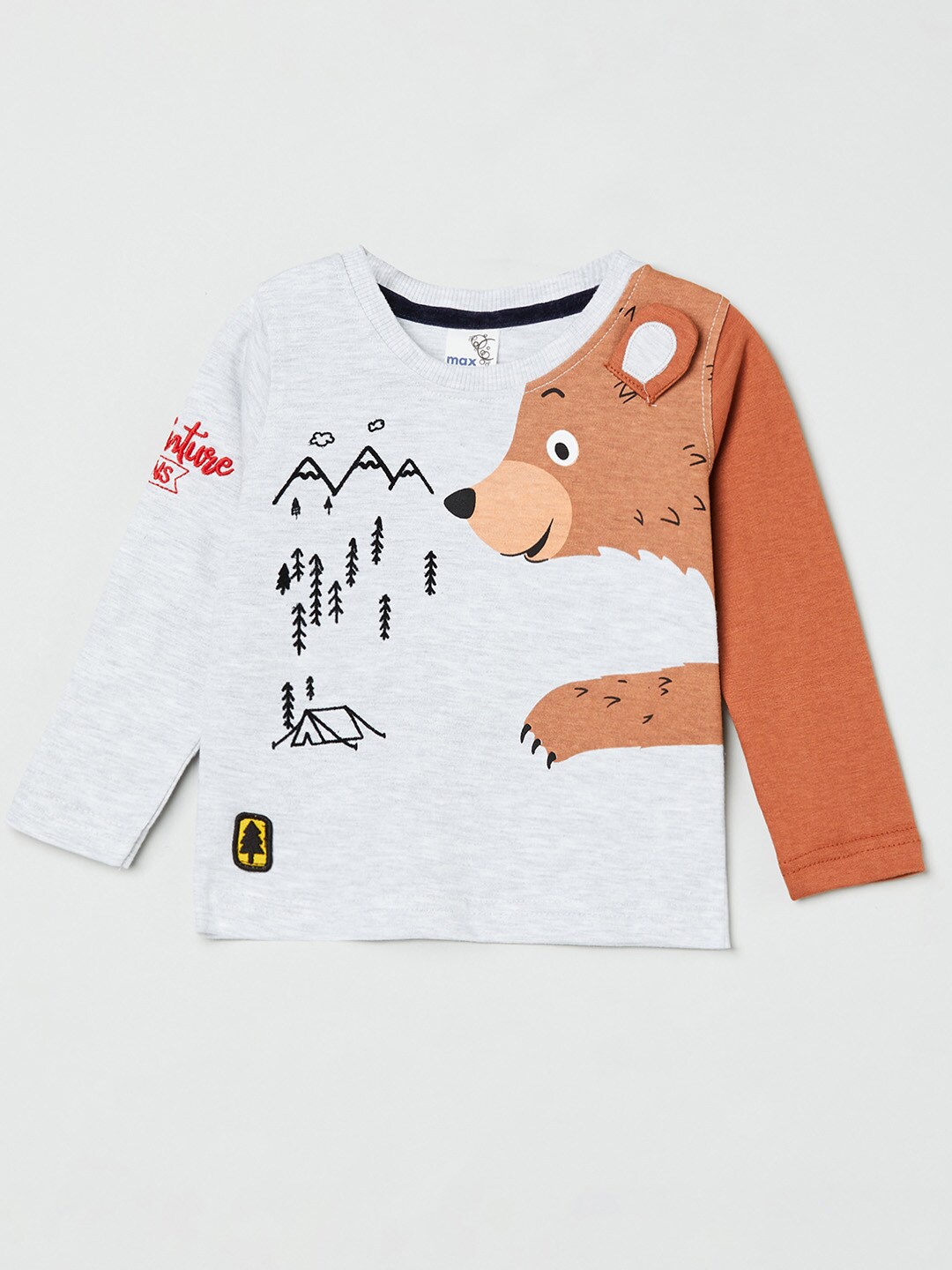 

max Boys Grey Typography Printed V-Neck Applique T-shirt