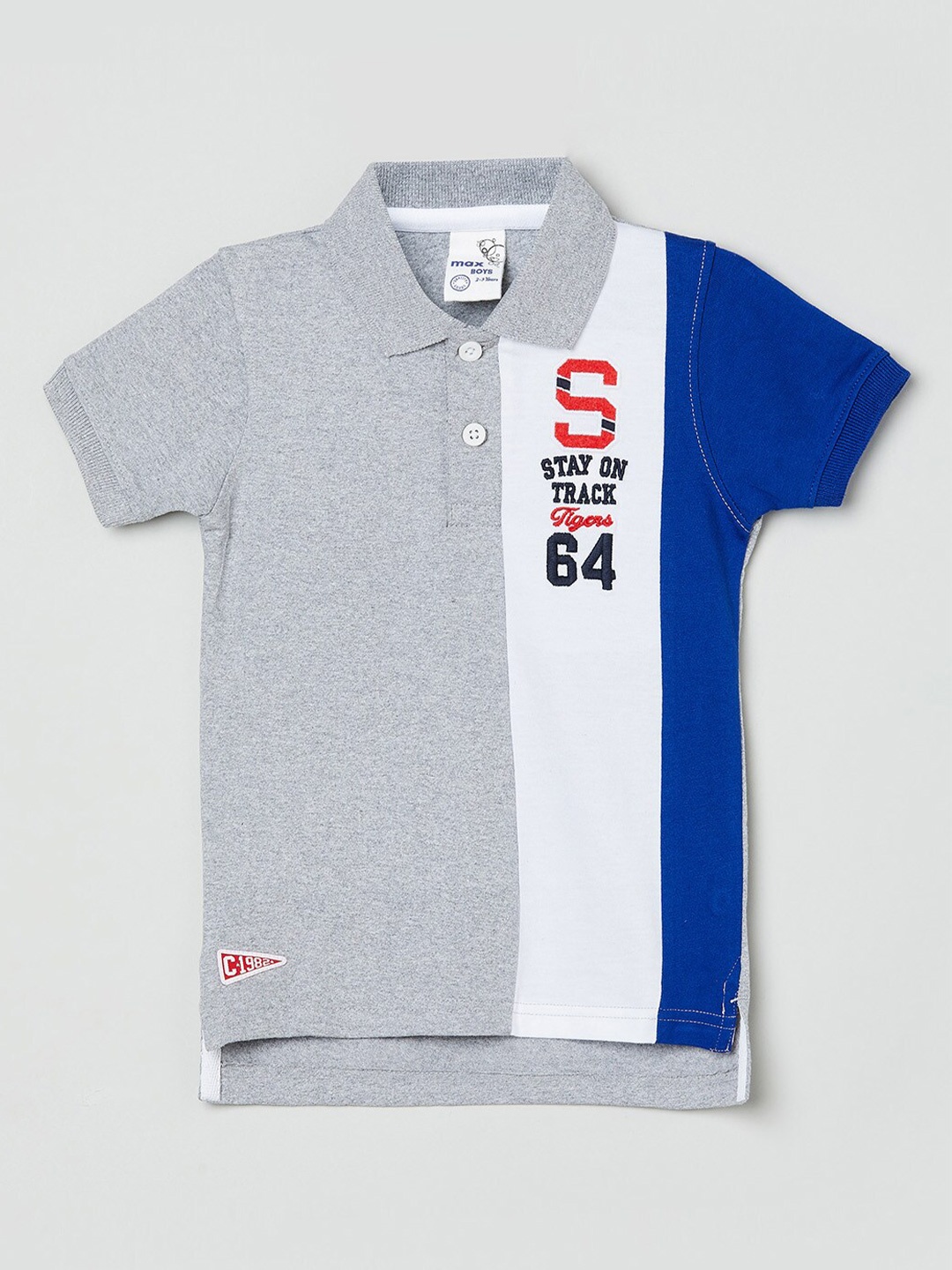 

max Boys Grey & White Polo Collar T-shirt