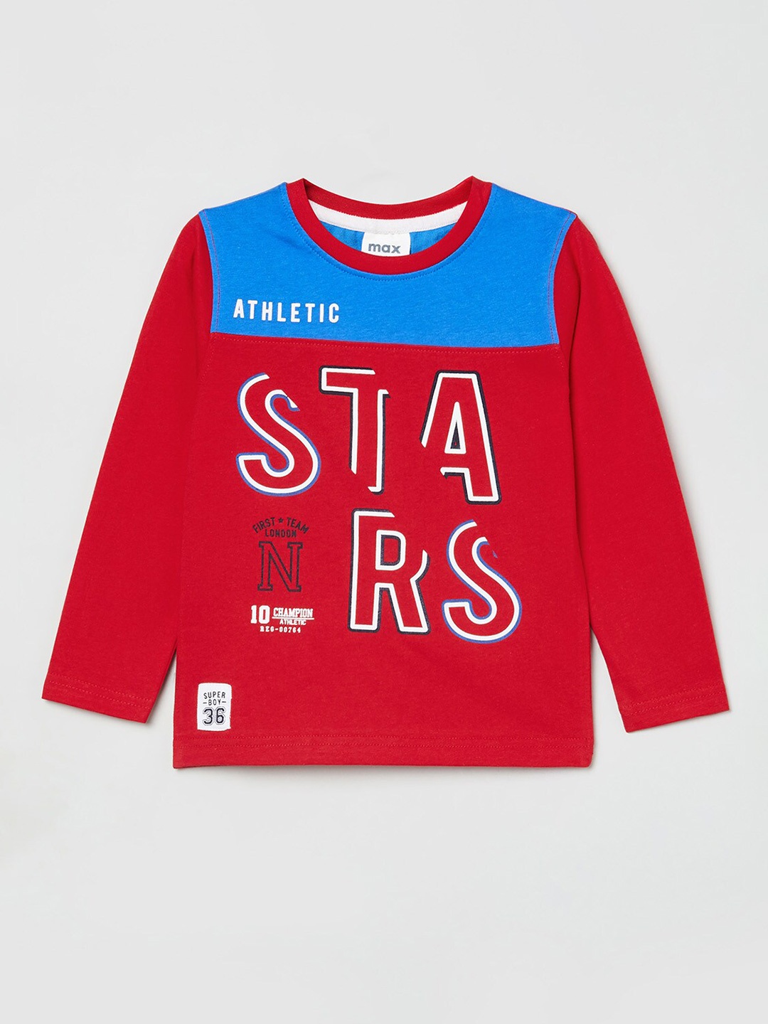 

max Boys Red Blue Typography Printed Pure Cotton T-shirt