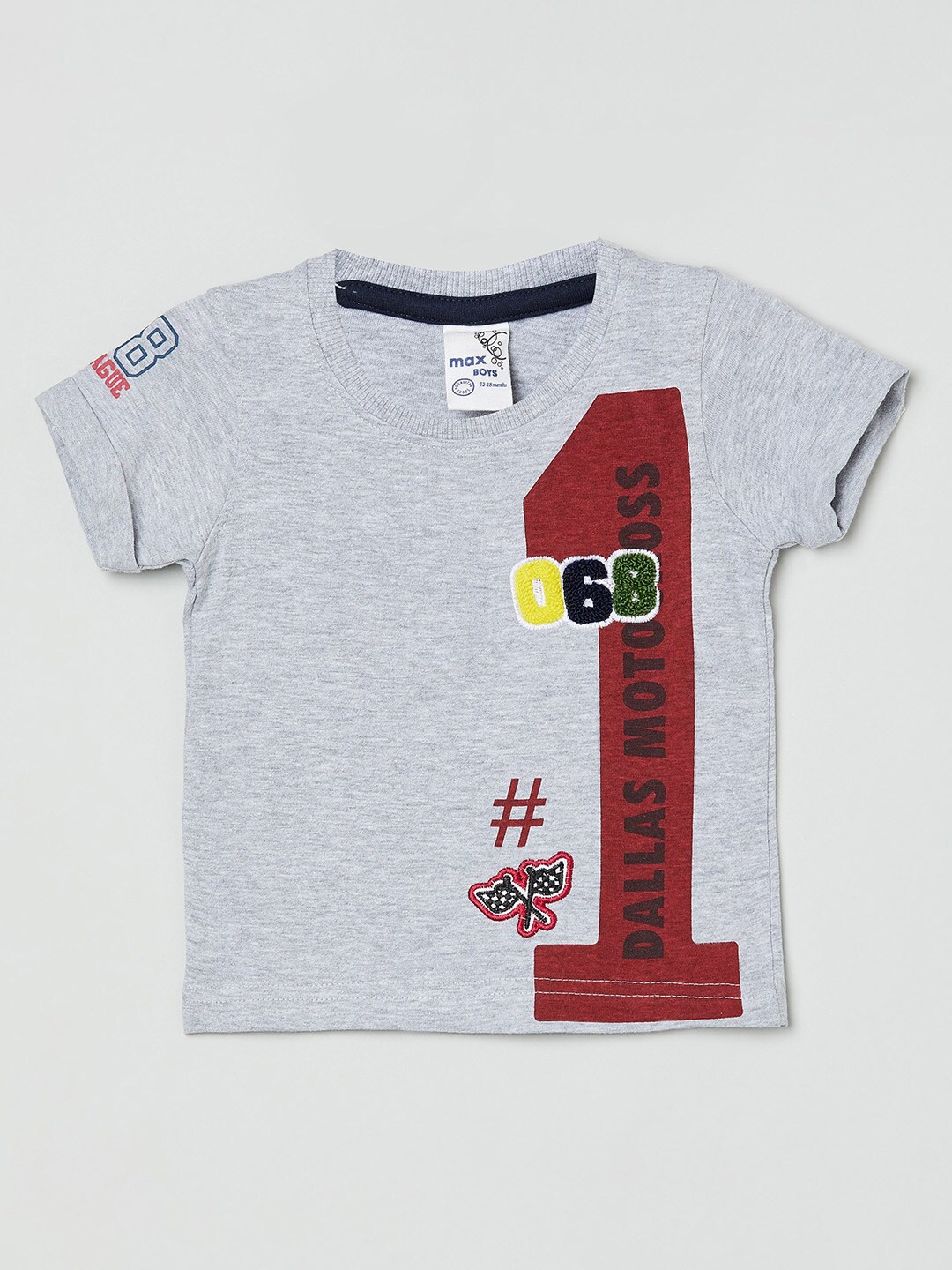 

max Boys Grey Graphic Printed T-shirt
