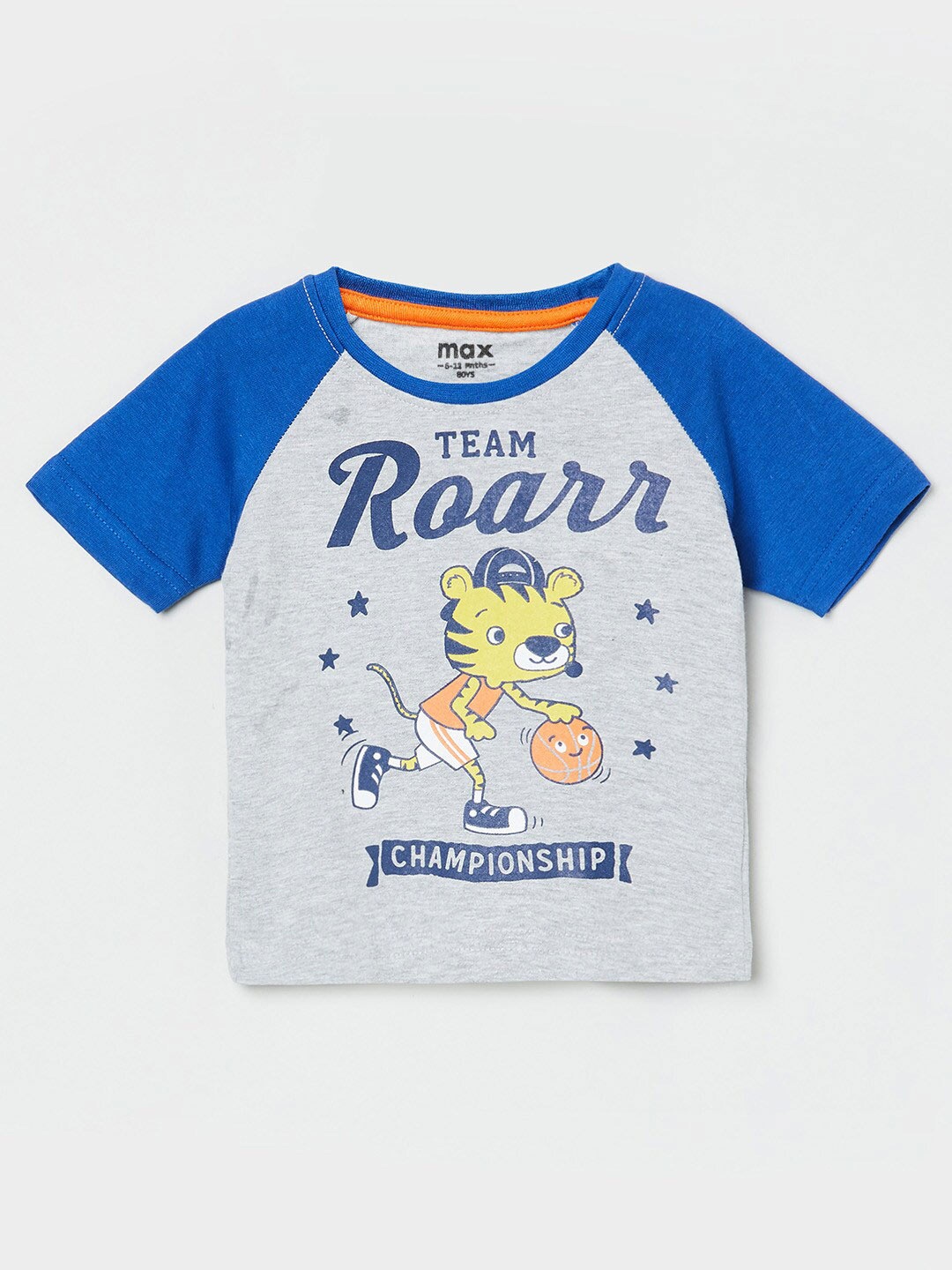 

max Boys Grey & Blue Printed T-shirt