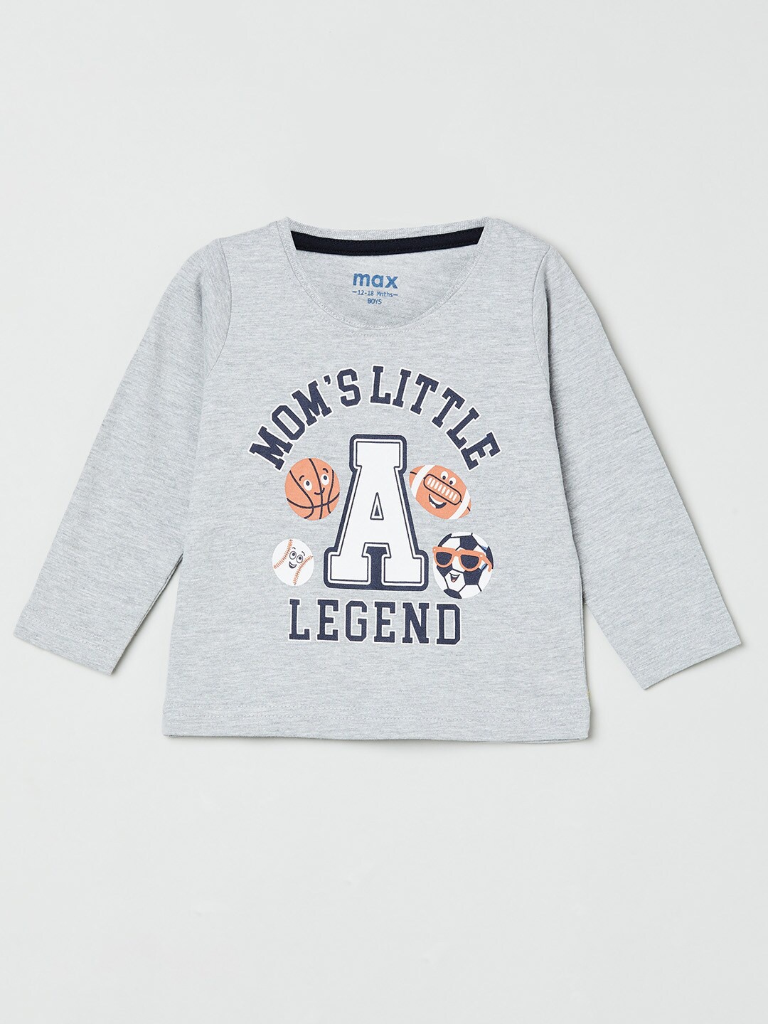 

max Boys Grey Typography Printed T-shirt