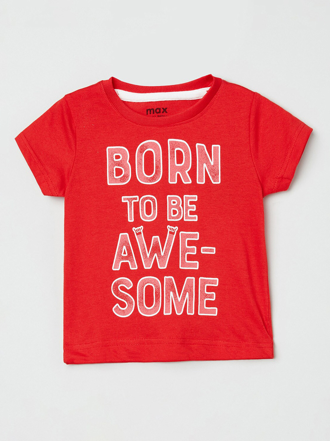 

max Boys Red & White Typography Printed T-shirt