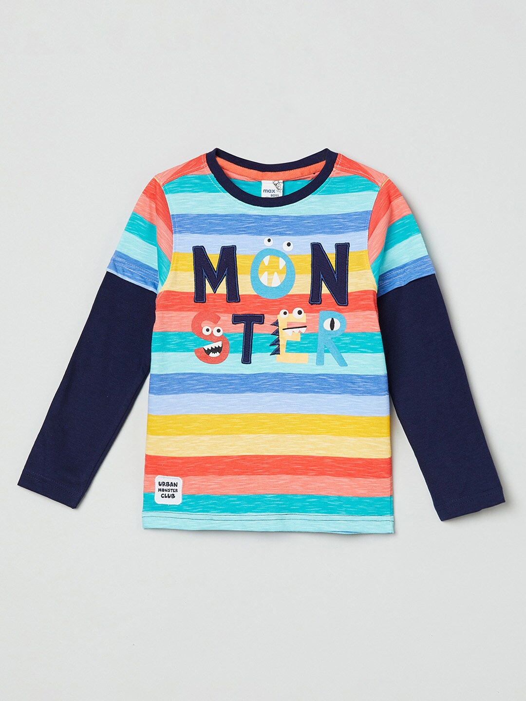 max Boys Multicoloured Striped Cotton Pure Cotton T-shirt, Multi