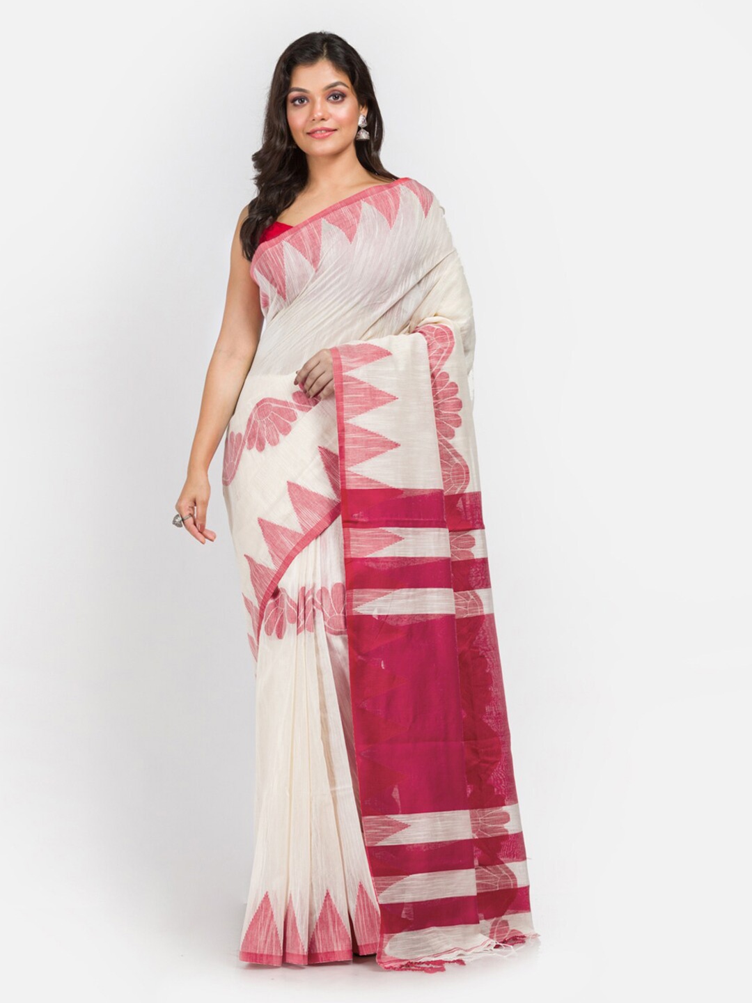 

Aryavart White & Magenta Temple Border Saree