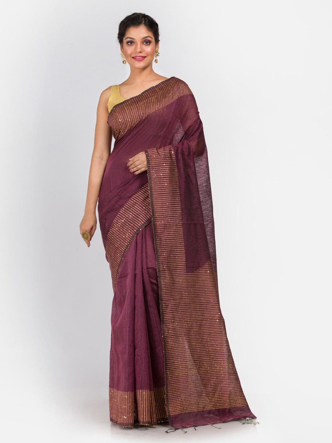 

Aryavart Burgundy & Gold Sequin Embellished Silk Blend Saree