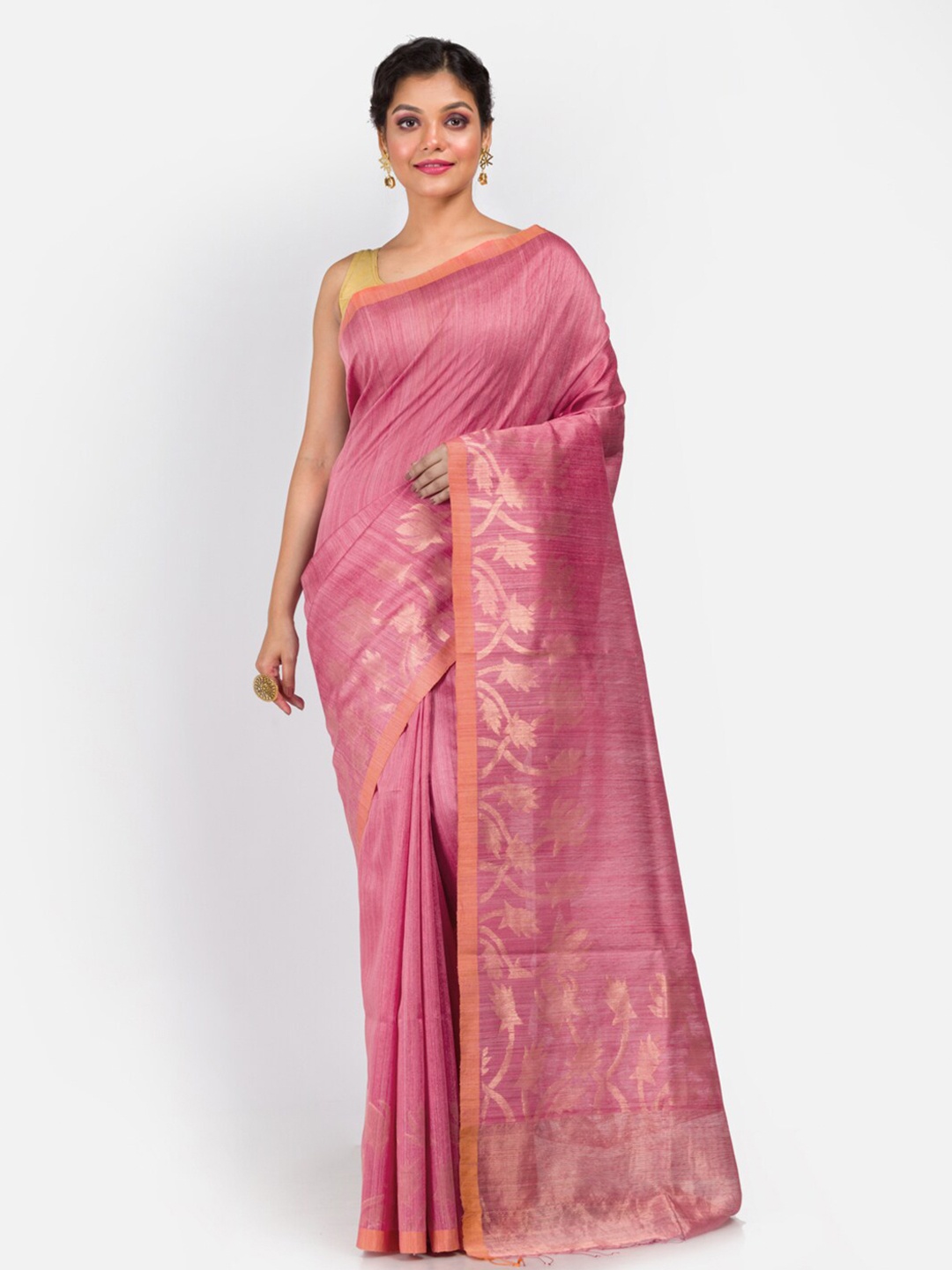 

Aryavart Peach-Coloured & Gold Ethnic Motifs Zari Pure Silk Saree