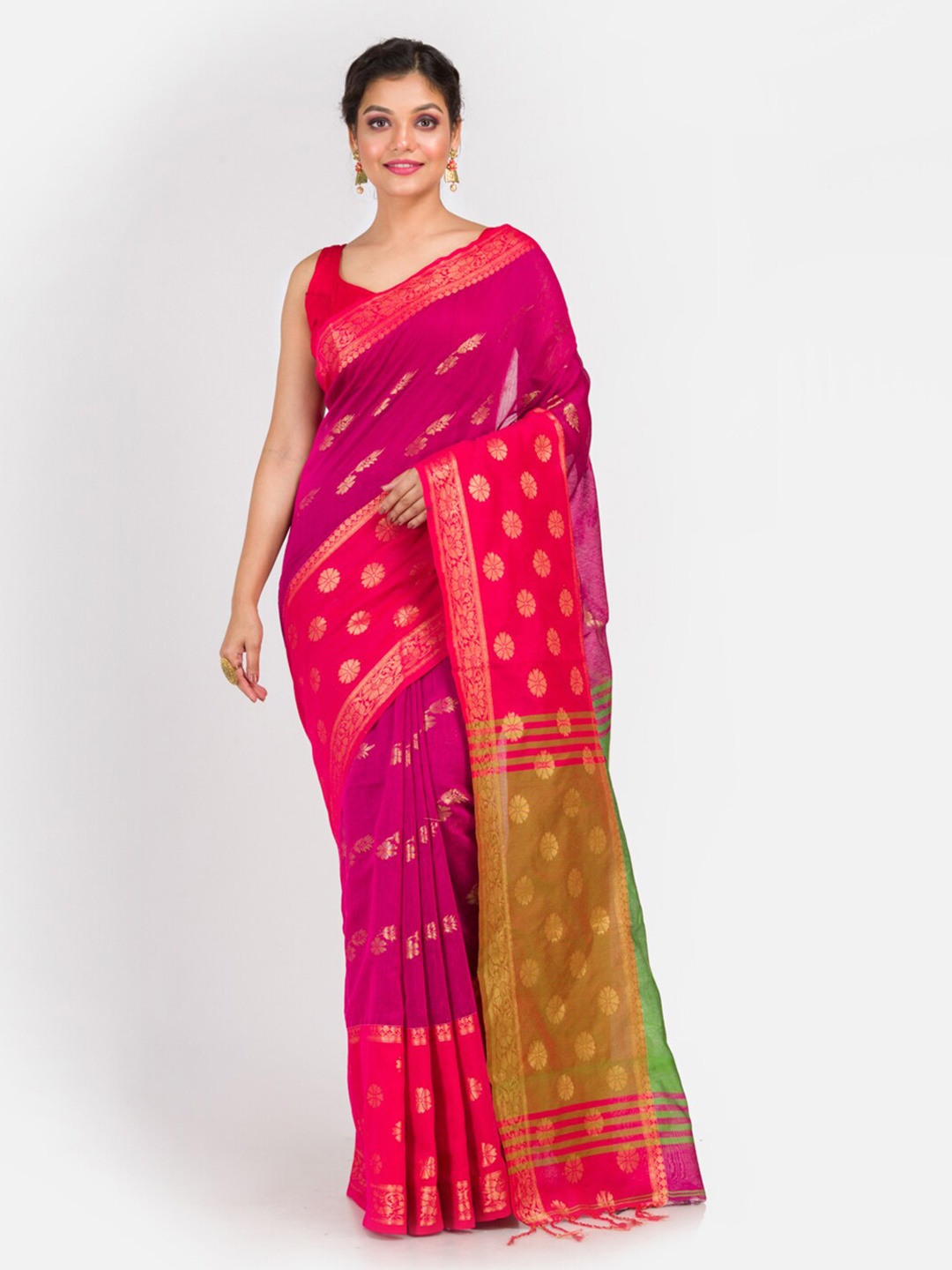 

Aryavart Magenta & Green Ethnic Motifs Zari Saree