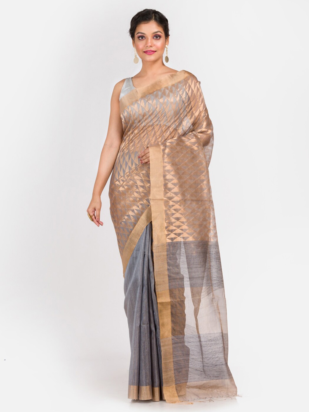 

Aryavart Grey & Gold Zari Pure Silk Saree