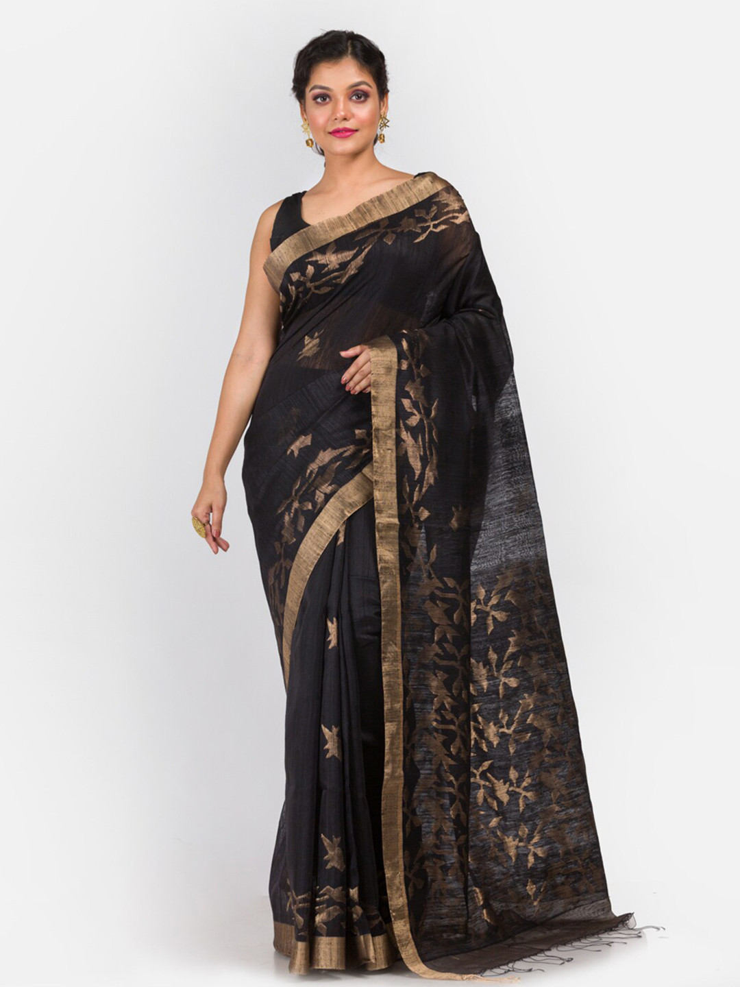 

Aryavart Black & Gold Ethnic Motifs Pure Silk Saree