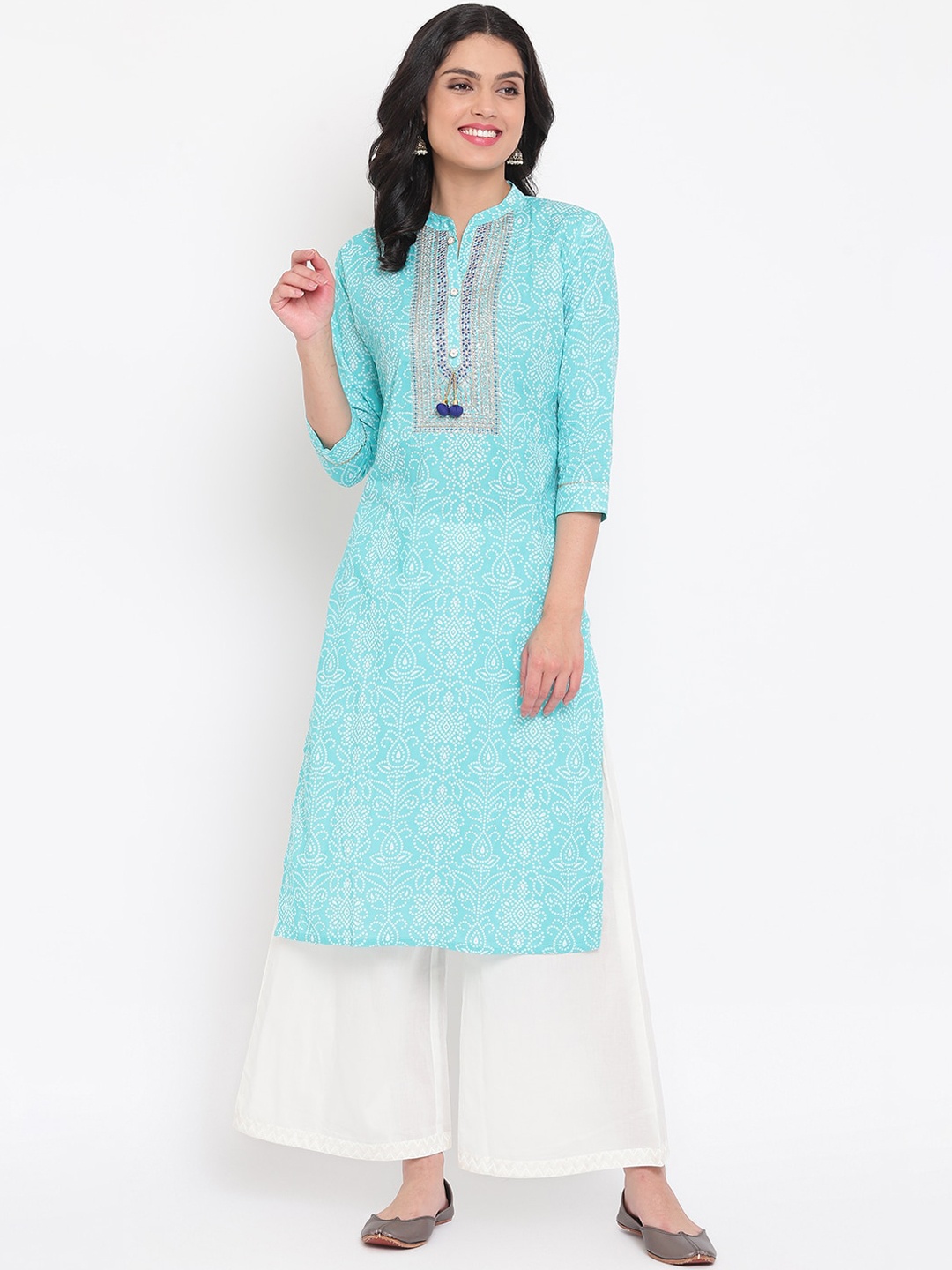 

Napra Women Blue Embellished Thread Work Pastels Kurta