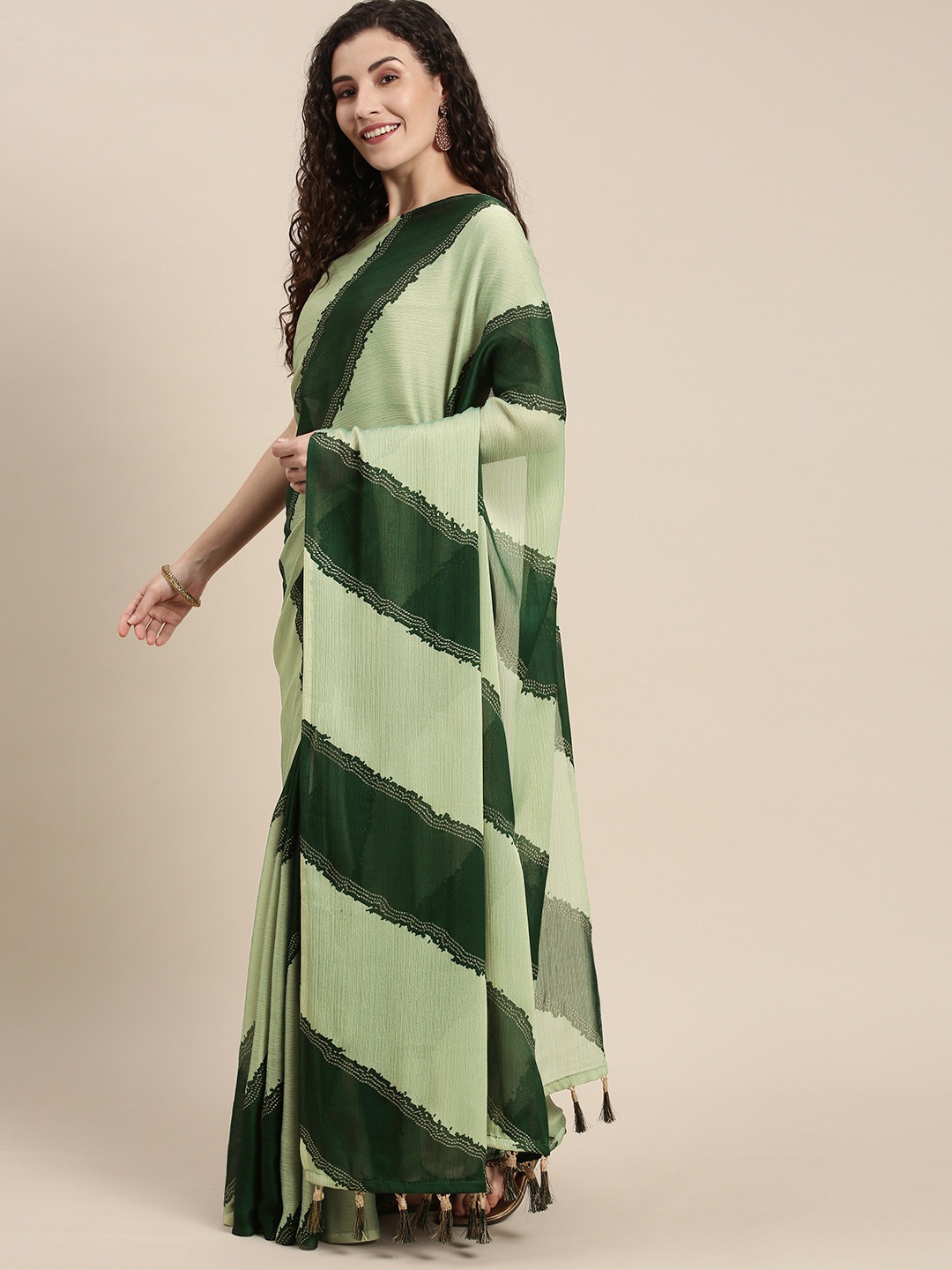 

Triveni Green Striped Pure Chiffon Saree