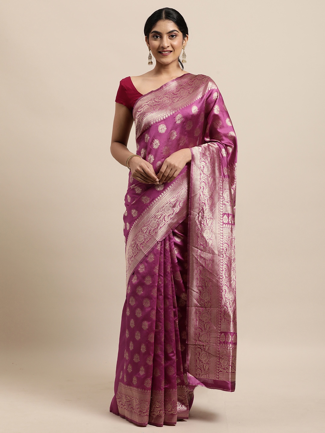 

Triveni Pink Ethnic Motifs Zari Art Silk Saree