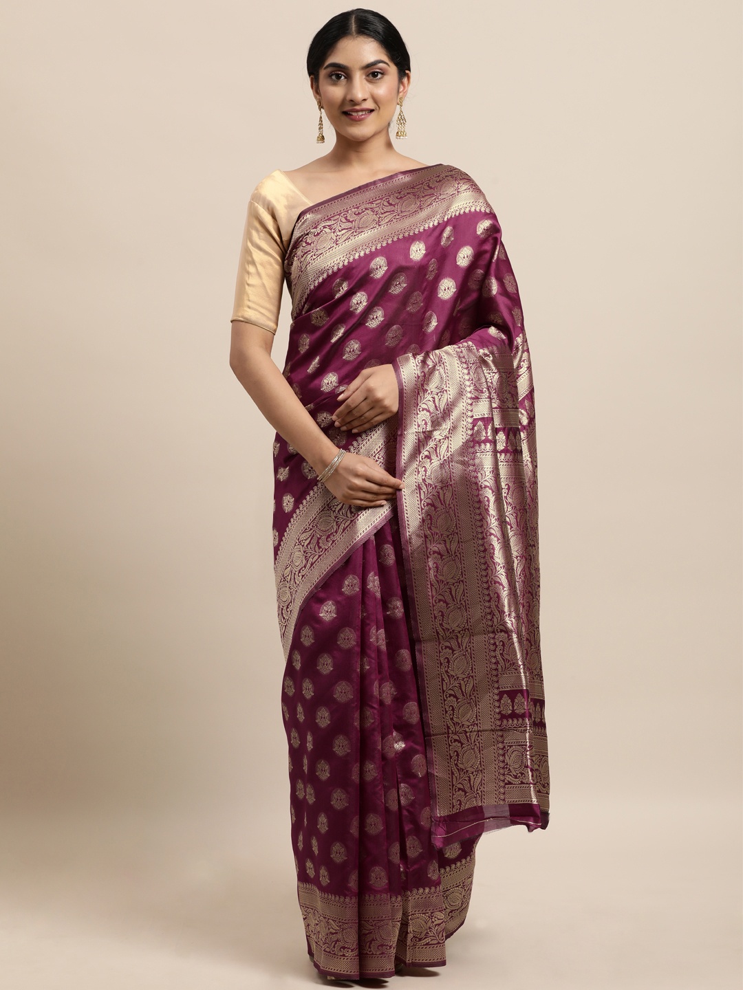 

Triveni Magenta Ethnic Motifs Zari Art Silk Saree