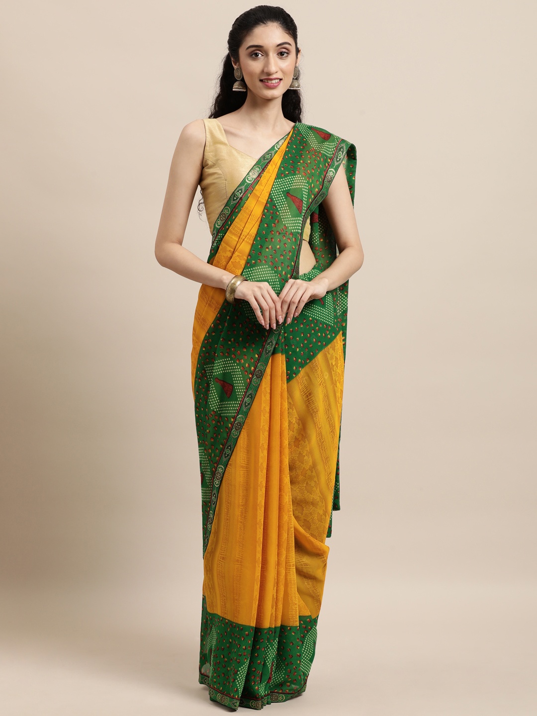 

Triveni Yellow & Green Printed Saree