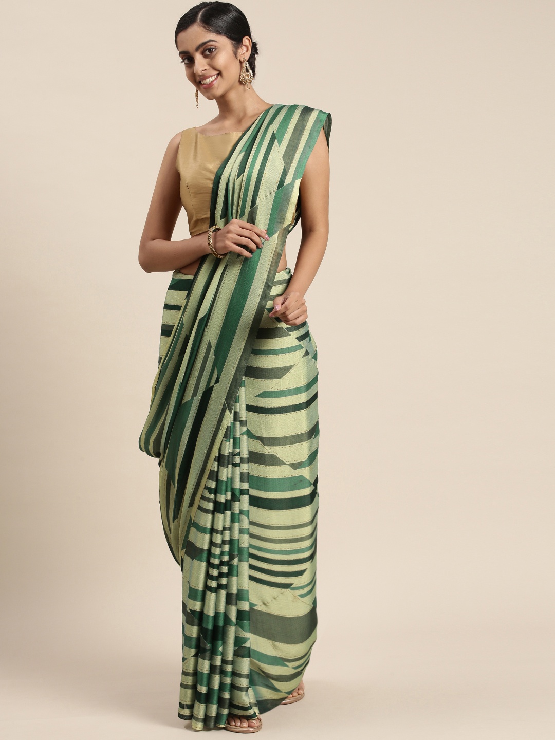 

Triveni Green Striped Pure Chiffon Saree