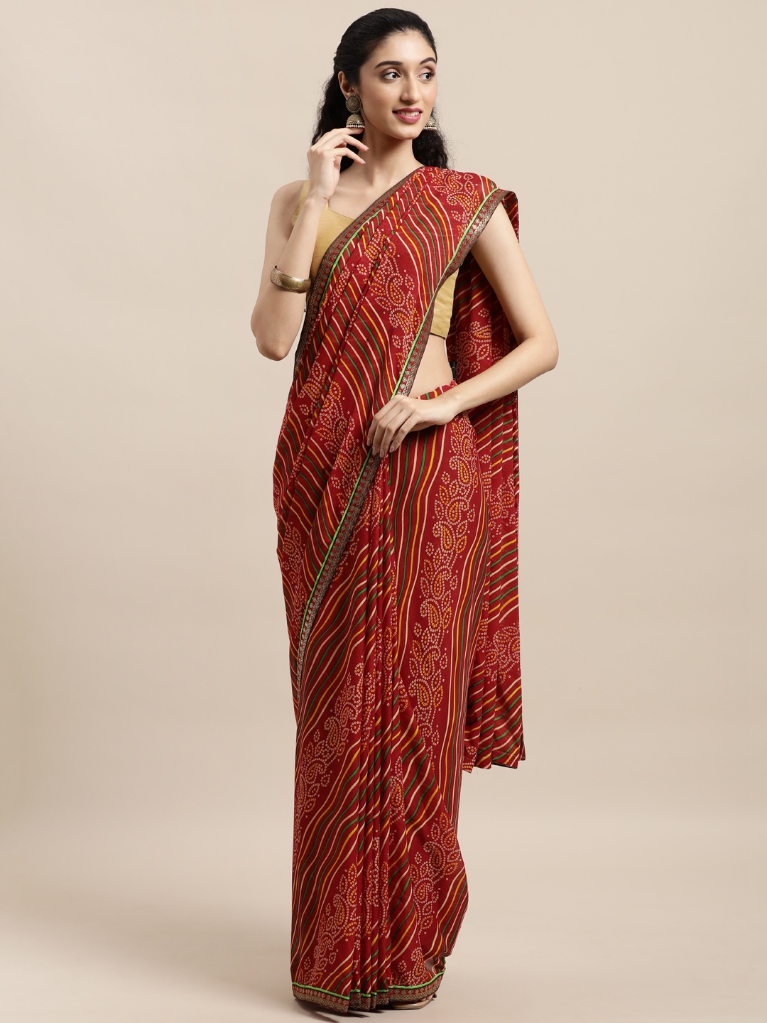 

Triveni Red Bandhani Pure Georgette Bandhani Saree