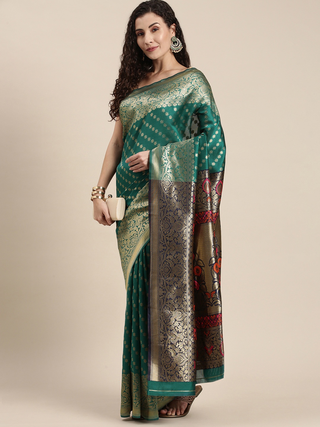 

Triveni Green Ethnic Motifs Zari Art Silk Saree