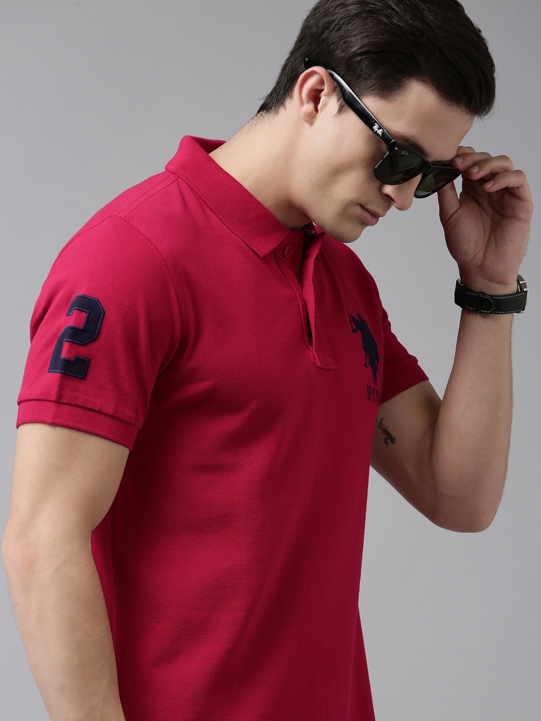 

U S Polo Assn Men Red Embroidered Polo Collar Slim Fit T-shirt
