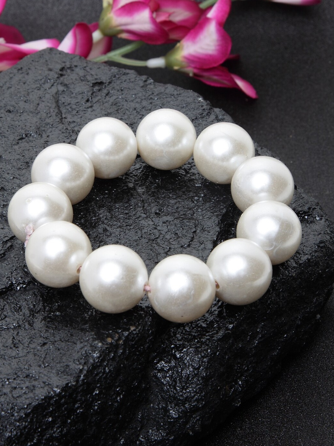 

DUGRISTYLE Women White Sterling Silver Pearls Handcrafted Elasticated Bracelet