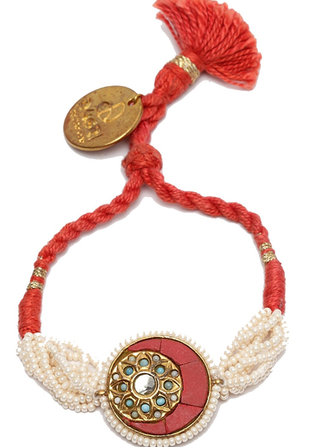 

DUGRISTYLE Women Red & White Pearls Handcrafted Gold-Plated Wraparound Bracelet