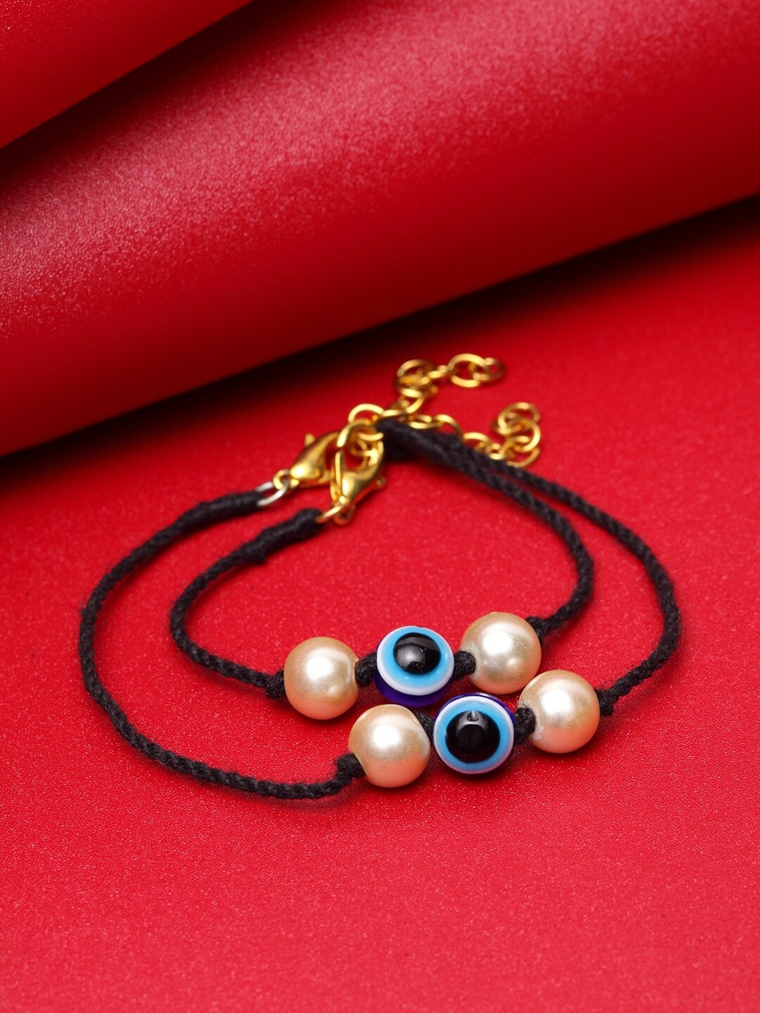 

DUGRISTYLE Women Set of 2 Black & Blue Onyx Gold-Plated Wraparound Bracelet