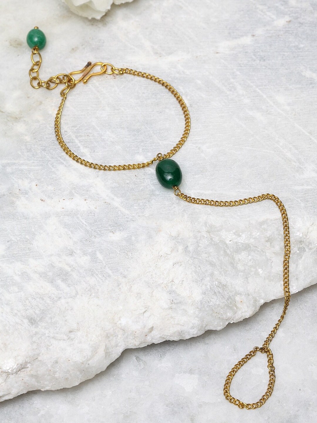 

DUGRISTYLE Women Green & Gold-Toned Sterling Silver Pearls Handcrafted Gold-Plated Ring Bracelet